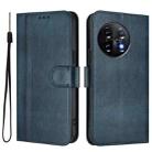 For Oneplus 11 Line Splicing Buckle Retro Leather Phone Case(Dark Blue) - 2