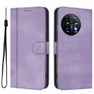 For Oneplus 11 Line Splicing Buckle Retro Leather Phone Case(Purple) - 2