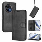 For OnePlus 11R Line Splicing Buckle Retro Leather Phone Case(Black) - 1