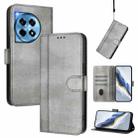 For OnePlus 12 Line Splicing Buckle Retro Leather Phone Case(Grey) - 1