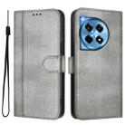 For OnePlus 12 Line Splicing Buckle Retro Leather Phone Case(Grey) - 2