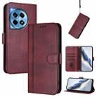 For OnePlus 12R Line Splicing Buckle Retro Leather Phone Case(Wine Red) - 1