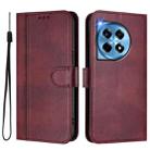 For OnePlus 12R Line Splicing Buckle Retro Leather Phone Case(Wine Red) - 2