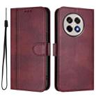 For OnePlus 13R / OnePlus Ace 5 Pro Line Splicing Buckle Retro Leather Phone Case(Wine Red) - 2