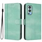 For OnePlus Nord 2 5G Line Splicing Buckle Retro Leather Phone Case(Mint Green) - 2