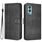 For OnePlus Nord 2 5G Line Splicing Buckle Retro Leather Phone Case(Black) - 2