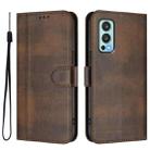 For OnePlus Nord 2 5G Line Splicing Buckle Retro Leather Phone Case(Brown) - 2