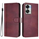 For OnePlus Nord 2T Line Splicing Buckle Retro Leather Phone Case(Wine Red) - 2