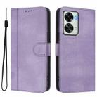 For OnePlus Nord 2T Line Splicing Buckle Retro Leather Phone Case(Purple) - 2