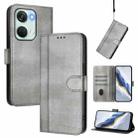 For Oneplus Nord 3 / OnePlus Ace 2V Line Splicing Buckle Retro Leather Phone Case(Grey) - 1