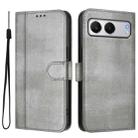 For OnePlus Nord 4 Line Splicing Buckle Retro Leather Phone Case(Grey) - 2