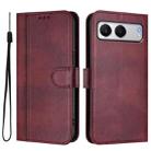 For OnePlus Nord 4 Line Splicing Buckle Retro Leather Phone Case(Wine Red) - 2