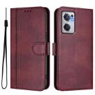 For OnePlus Nord CE 2 5G Line Splicing Buckle Retro Leather Phone Case(Wine Red) - 2