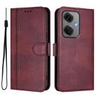 For OnePlus Nord CE 3 Line Splicing Buckle Retro Leather Phone Case(Wine Red) - 2
