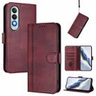 For OnePlus Nord CE4 Line Splicing Buckle Retro Leather Phone Case(Wine Red) - 1