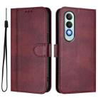 For OnePlus Nord CE4 Line Splicing Buckle Retro Leather Phone Case(Wine Red) - 2