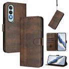 For OnePlus Nord CE4 Line Splicing Buckle Retro Leather Phone Case(Brown) - 1