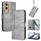 For OnePlus Nord CE4 Lite India Line Splicing Buckle Retro Leather Phone Case(Grey) - 1