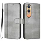For OnePlus Nord CE4 Lite India Line Splicing Buckle Retro Leather Phone Case(Grey) - 2