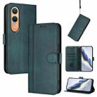 For OnePlus Nord CE4 Lite India Line Splicing Buckle Retro Leather Phone Case(Dark Green) - 1