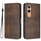 For OnePlus Nord CE4 Lite India Line Splicing Buckle Retro Leather Phone Case(Brown) - 2