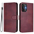 For OnePlus Nord N20 5G Line Splicing Buckle Retro Leather Phone Case(Wine Red) - 2