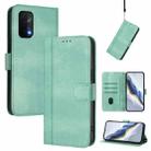For OnePlus Nord N200 5G Line Splicing Buckle Retro Leather Phone Case(Mint Green) - 1