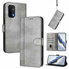 For OnePlus Nord N200 5G Line Splicing Buckle Retro Leather Phone Case(Grey) - 1
