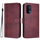 For OnePlus Nord N200 5G Line Splicing Buckle Retro Leather Phone Case(Wine Red) - 2