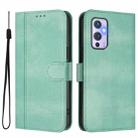 For OnePlus 9 Line Splicing Buckle Retro Leather Phone Case(Mint Green) - 2