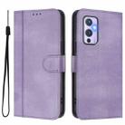 For OnePlus 9 Line Splicing Buckle Retro Leather Phone Case(Purple) - 2