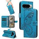 For Google Pixel 10 Pro XL 5G Global Swallowtail Butterfly Embossed Leather Phone Case(Blue) - 1