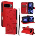 For Google Pixel 10 / 10 Pro Global Cat and Bee Embossed Flip Leather Phone Case(Red) - 1