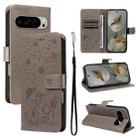 For Google Pixel 10 Pro XL 5G Global Cat and Bee Embossed Flip Leather Phone Case(Grey) - 1