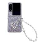 For ZTE nubia Flip2 Pearlescent Shell Texture Heart Pattern Phone Case with Bracelet(Pink) - 1