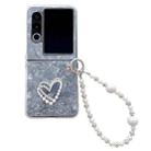 For ZTE nubia Flip2 Pearlescent Shell Texture Heart Pattern Phone Case with Bracelet(White) - 1
