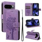 For Google Pixel 10 5G / 10 Pro 5G Global Tree & Cat Embossed Pattern Flip Leather Phone Case(Light Purple) - 1