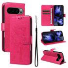 For Google Pixel 10 5G / 10 Pro 5G Global Tree & Cat Embossed Pattern Flip Leather Phone Case(Rose Red) - 1