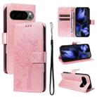 For Google Pixel 10 5G / 10 Pro 5G Global Tree & Cat Embossed Pattern Flip Leather Phone Case(Rose Gold) - 1