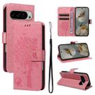 For Google Pixel 10 Pro XL 5G Global Tree & Cat Embossed Pattern Flip Leather Phone Case(Pink) - 1