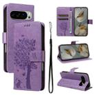 For Google Pixel 10 Pro XL 5G Global Tree & Cat Embossed Pattern Flip Leather Phone Case(Light Purple) - 1
