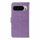 For Google Pixel 10 Pro XL 5G Global Tree & Cat Embossed Pattern Flip Leather Phone Case(Light Purple) - 3