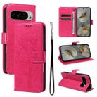 For Google Pixel 10 Pro XL 5G Global Tree & Cat Embossed Pattern Flip Leather Phone Case(Rose Red) - 1