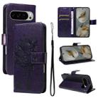 For Google Pixel 10 Pro XL 5G Global Tree & Cat Embossed Pattern Flip Leather Phone Case(Purple) - 1