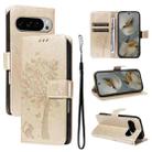 For Google Pixel 10 Pro XL 5G Global Tree & Cat Embossed Pattern Flip Leather Phone Case(Gold) - 1