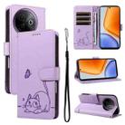 For vivo Y39 5G Global Adorable Cat Embossed Pattern Flip Leather Phone Case(Purple) - 1
