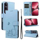 For vivo V50 Lite 5G Global Adorable Cat Embossed Pattern Flip Leather Phone Case(Sky Blue) - 1