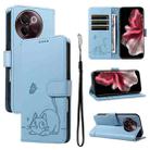 For vivo V30E / V40 Lite Global Adorable Cat Embossed Pattern Flip Leather Phone Case(Sky Blue) - 1