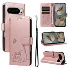 For Google Pixel 10 Pro XL 5G Global Adorable Cat Embossed Pattern Flip Leather Phone Case(Rose Gold) - 1