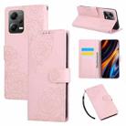 For Xiaomi Poco X5 Rose Flower Embossed 3-Card Slots Leather Phone Case(Pink) - 1